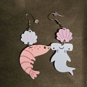Cute Shrimp and Shark Earrings